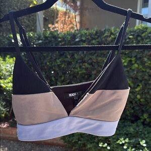 Beach Riot : ribbed Black & Tan Colorblock Bra bikini set